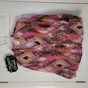 Ruby Rd. Favorites 10 Blouse Button Up Sheer Pink Purple Brown Tan